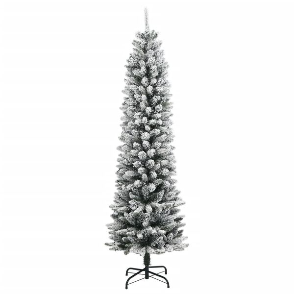 vidaXL Christmas Tree Green and white PVC, PE, Steel Tall and slim