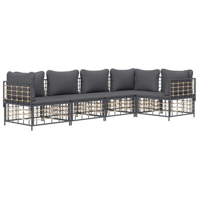 vidaXL 5 Piece Patio Lounge Set with Cushions Anthracite Poly Rattan