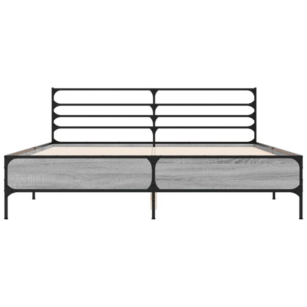 vidaXL Bed Frame Grey Sonoma Engineered Wood, Metal, Plywood King