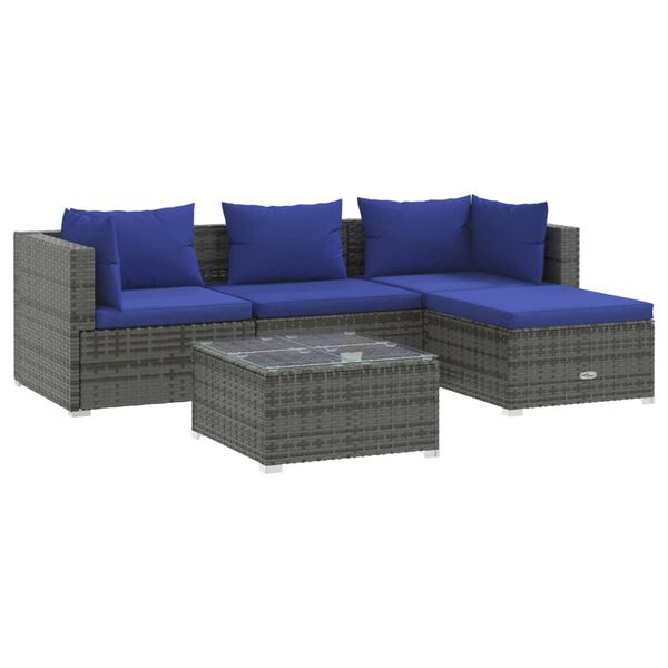 vidaXL Garden Lounge Set Grey PE rattan, powder-coated steel, plastic, glass