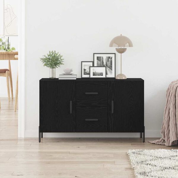 vidaXL Sideboard Black Oak 39.37 x 14.17 x 23.62 in Engineered Wood