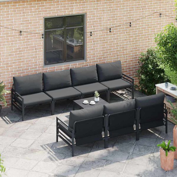 vidaXL Garden Sofa Set with Cushion 8 pcs Anthracite Steel & Fabric