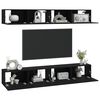 vidaXL Wall TV Cabinet Set of 4 Black Engineered Wood Drop-Down