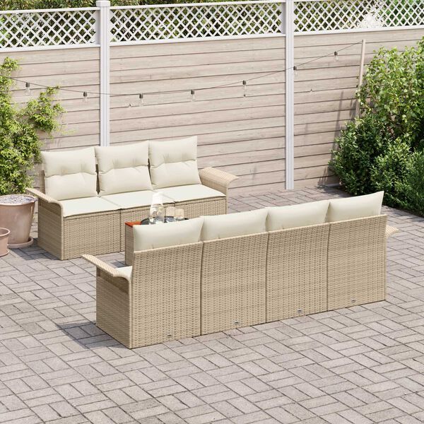 vidaXL Garden Sofa Set with Cushion 8 pcs Beige Poly Rattan