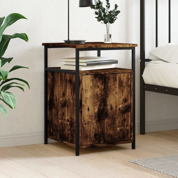 vidaXL Bedside Cabinet Smoked oak Engineered wood Adjustable Feet