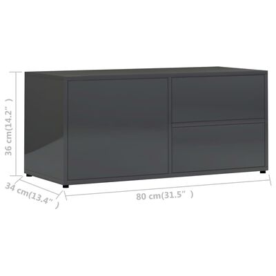 vidaXL TV Cabinet High Gloss Gray 31.5"x13.4"x14.2" Chipboard
