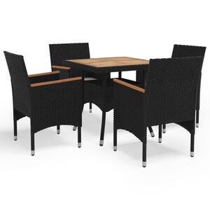 vidaXL Dining Set Black Poly Rattan Medium Removable Covers