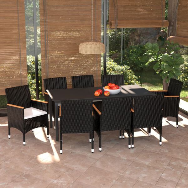 vidaXL Dining Set Table: Black, Chair: Black, Cushion: Cream white