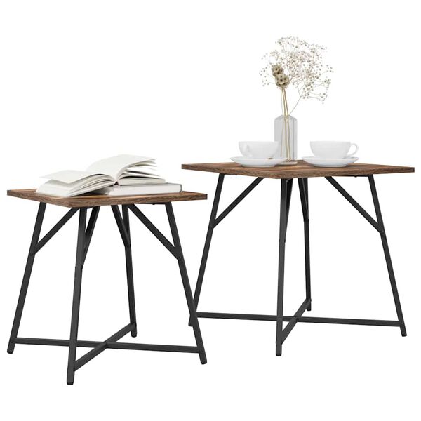 vidaXL Side Table Set 2 pcs Smoked oak and Black 19.7" x 19.7" x 19.7