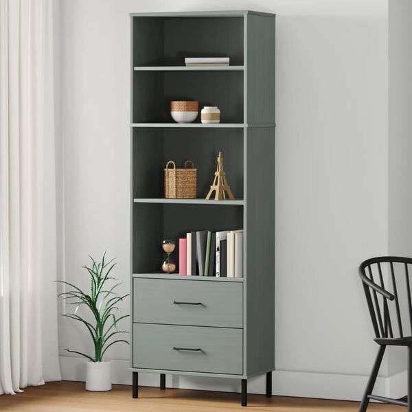 vidaXL Bookcase Grey Solid pine wood Tall Bookcase Rectangular