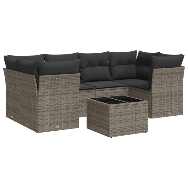 vidaXL Garden Sofa Set Gray PE Rattan, Powder-coated steel, Tempered glass
