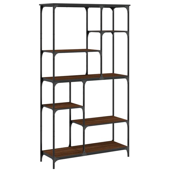 vidaXL Bookshelf Brown Oak Engineered Wood, Steel 39 x 14 x 69.3 in