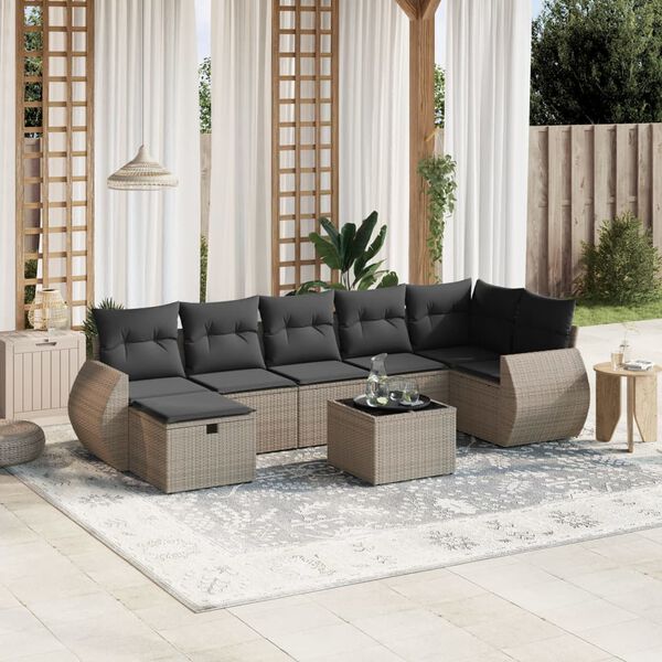 vidaXL Garden Sofa Set Grey Poly Rattan with Steel Frame Medium to Large