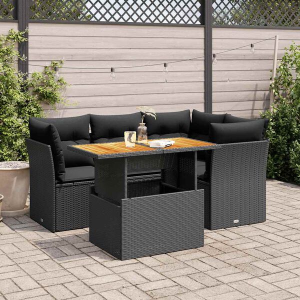 vidaXL Garden Sofa Set Black PE rattan 5 Piece Modular Set