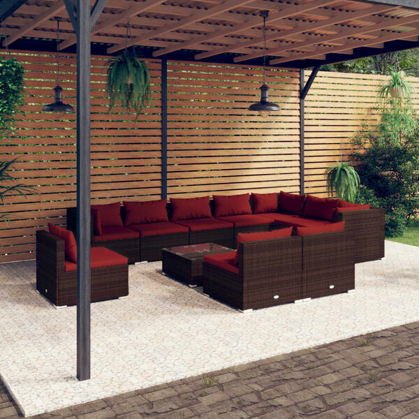vidaXL Garden Lounge Set Brown PE Rattan 11 Piece Set Modular