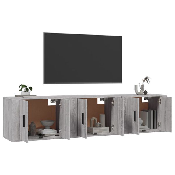 vidaXL Wall-mounted TV Cabinet Set of 3 Grey Sonoma Engineered wood