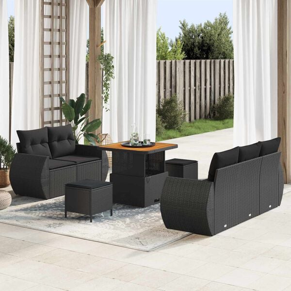 vidaXL Garden Sofa Set Height-Adjustable 8 pcs Black Poly Rattan