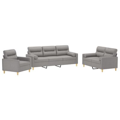 vidaXL 3 Piece Sofa Set with Throw Pillows&Cushions Light Gray Fabric