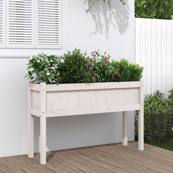 vidaXL Garden Planter White Solid Pine Wood 41.3 in wide