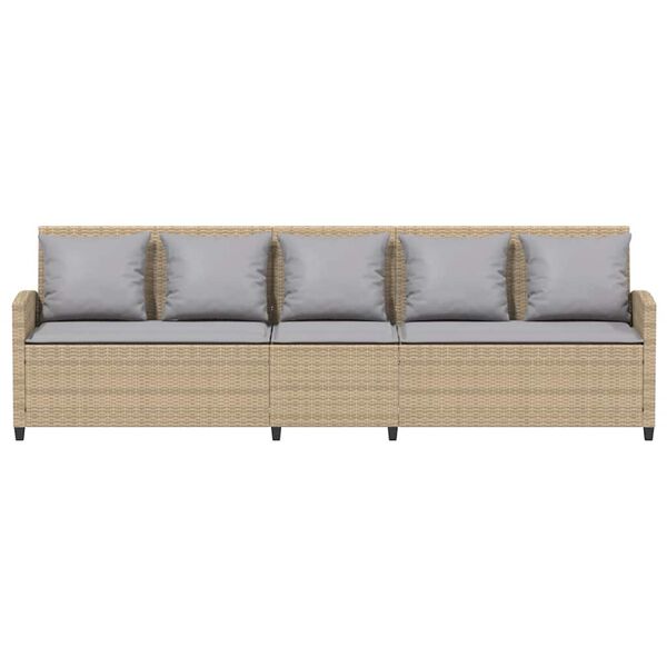 vidaXL Patio Sofa 5-Seater with Cushions Beige Poly Rattan