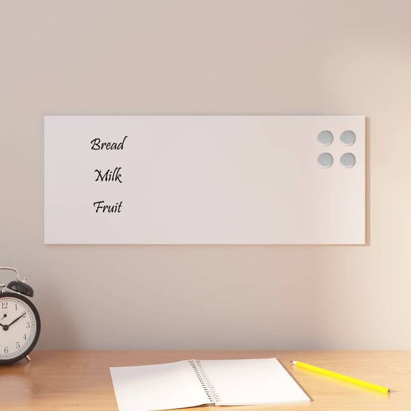 vidaXL Wall-mounted Magnetic Board White 19.7"x7.9" Tempered Glass