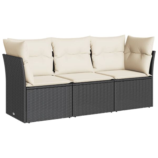 vidaXL Garden Sofa Set Black and Cream PE Rattan, Powder-Coated Steel