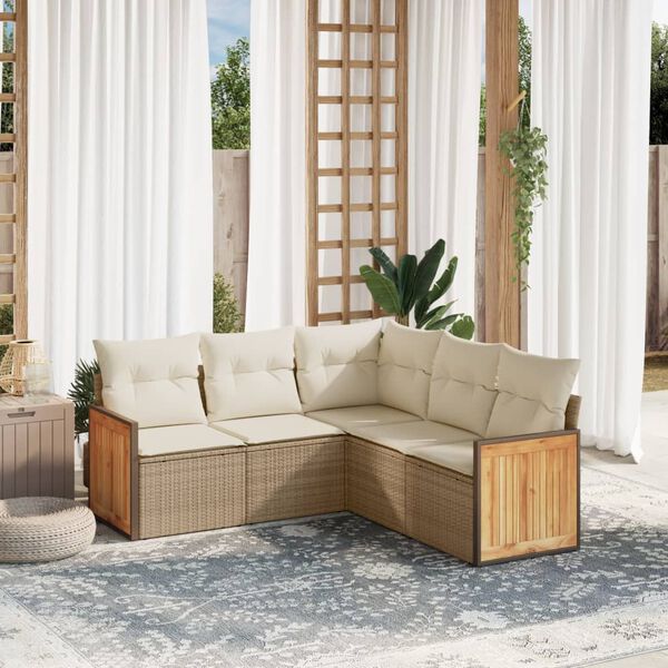 vidaXL Garden Sofa Set Beige PE Rattan, Powder-Coated Steel, Polyester