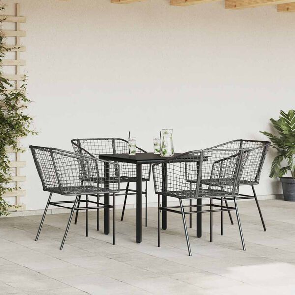 vidaXL 5 Piece Patio Dining Set Black Poly Rattan Glass