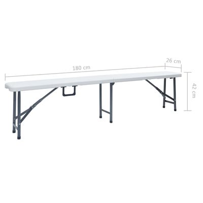 vidaXL Folding Patio Table with 2 Benches 70.9" Steel and HDPE White