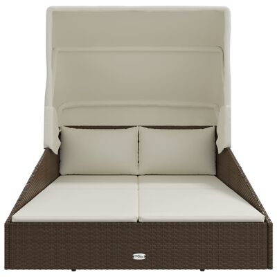 vidaXL Sunbed with Foldable Roof Brown 78.7"x44.9"x50.4" Poly Rattan