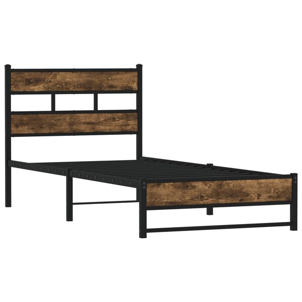 vidaXL Bed Frame Smoked Oak Steel, Engineered Wood Single