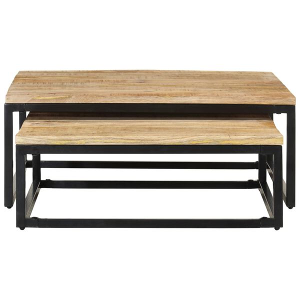 vidaXL Coffee Table Set of 2 Natural Mango Wood, Black