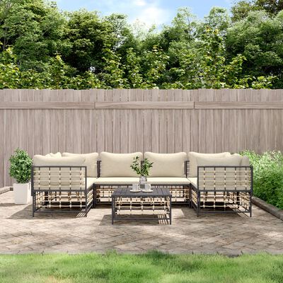 vidaXL 7 Piece Patio Lounge Set with Cushions Anthracite Poly Rattan
