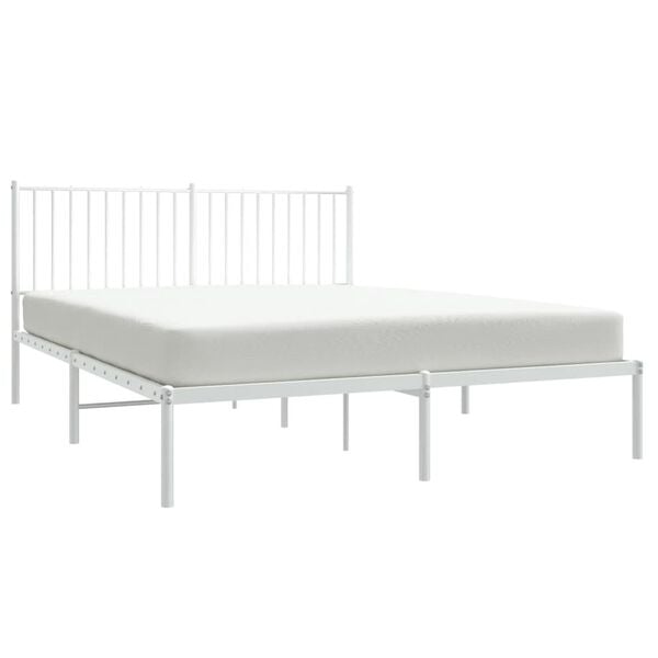 vidaXL Bed Frame White Powder-Coated Steel Full Bed Frame Rectangular