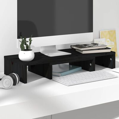 vidaXL Monitor Stand Black 23.6"x9.4"x4.1" Solid Wood Pine