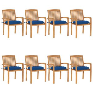 vidaXL Stacking Patio Chairs with Cushions 8 pcs Solid Teak Wood