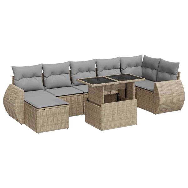 vidaXL Garden Sofa Set Beige PE Rattan Large Adjustable Armrests