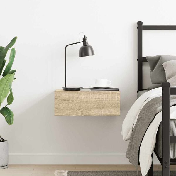 vidaXL Floating Nightstand Sonoma Oak Engineered Wood Compact