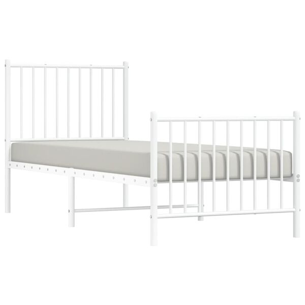 vidaXL Bed Frame White Powder-Coated Steel Twin Metal Bed Frame