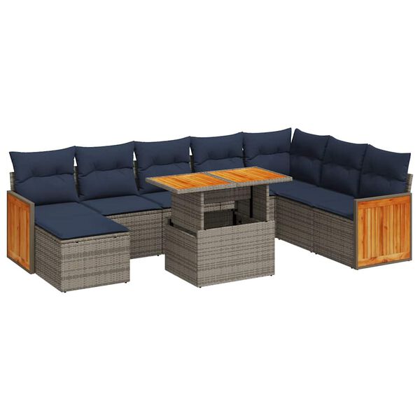vidaXL 11 Piece Patio Sofa Set with Cushions Gray Poly Rattan Acacia
