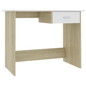 vidaXL Desk White and Sonoma Oak Engineered Wood Medium Storage Desk