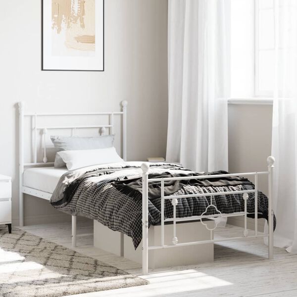 vidaXL Bed Frame White Steel Single Bed Frame Rectangular Modern