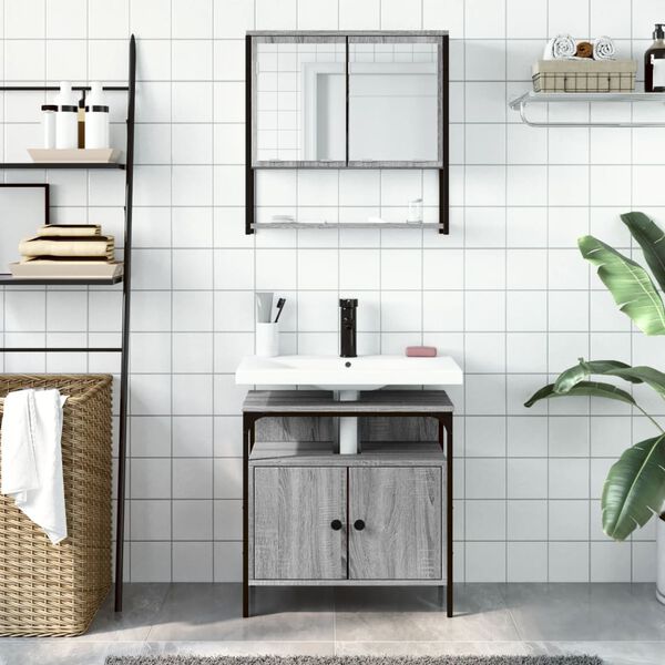 vidaXL Bathroom Furniture Set Grey Sonoma Engineered wood Medium