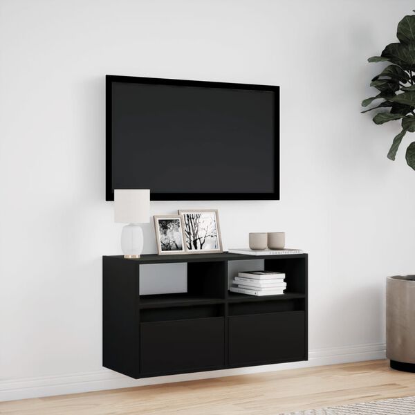 vidaXL TV Wall Cabinet Black Engineered wood TV Wall Cabinet Rectangular