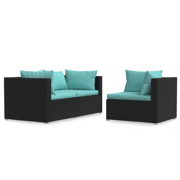 vidaXL Garden Lounge Set Black with Aqua Cushions