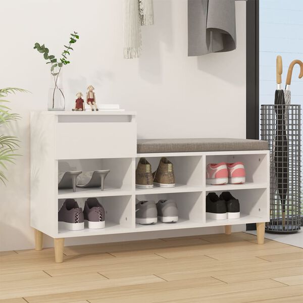 vidaXL Shoe Cabinet High gloss white Engineered Wood, Solid Eucalyptus Wood