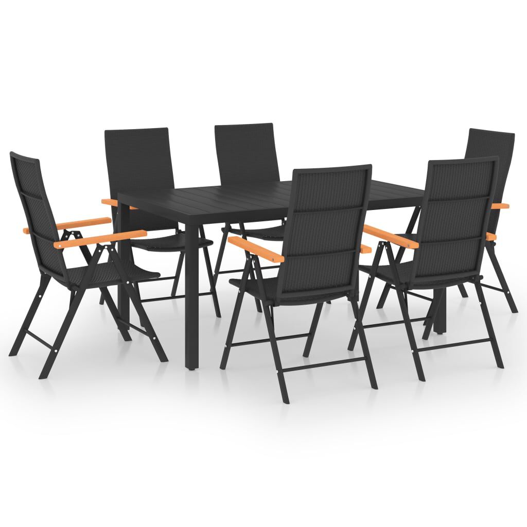 vidaXL Dining Set Black and Brown WPC, Aluminum, PE Rattan 7 Piece Set