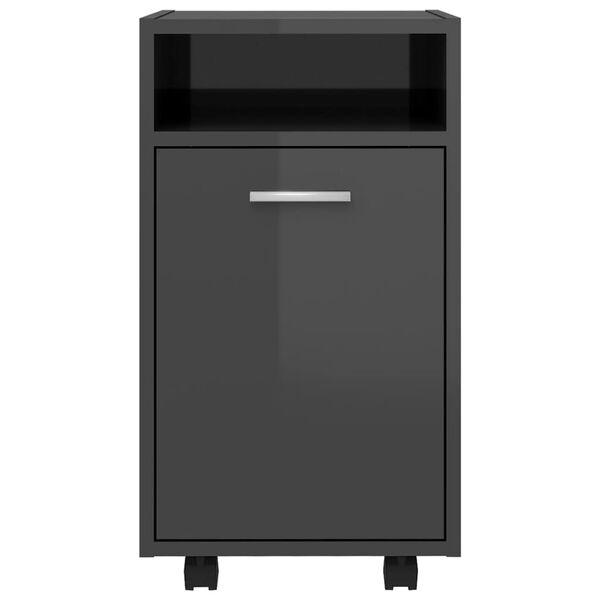 vidaXL Side Cabinet with Wheels High Gloss Gray 13"x15"x23.6" Engineered Wood