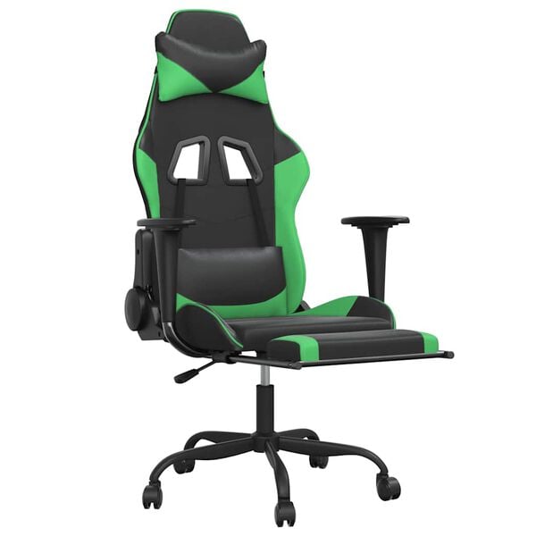 vidaXL Gaming Chair Black and Green Faux leather, metal, plywood, plastic