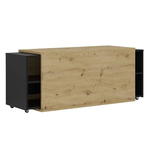 FMD TV Stand Artisan Oak and Black Melamine-coated Chipboard Large